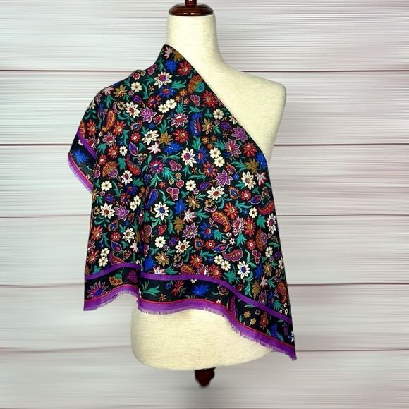 Vintage Baar & Beards Wool Purple Floral Square Scarf made in Japan - Picture 5 of 8